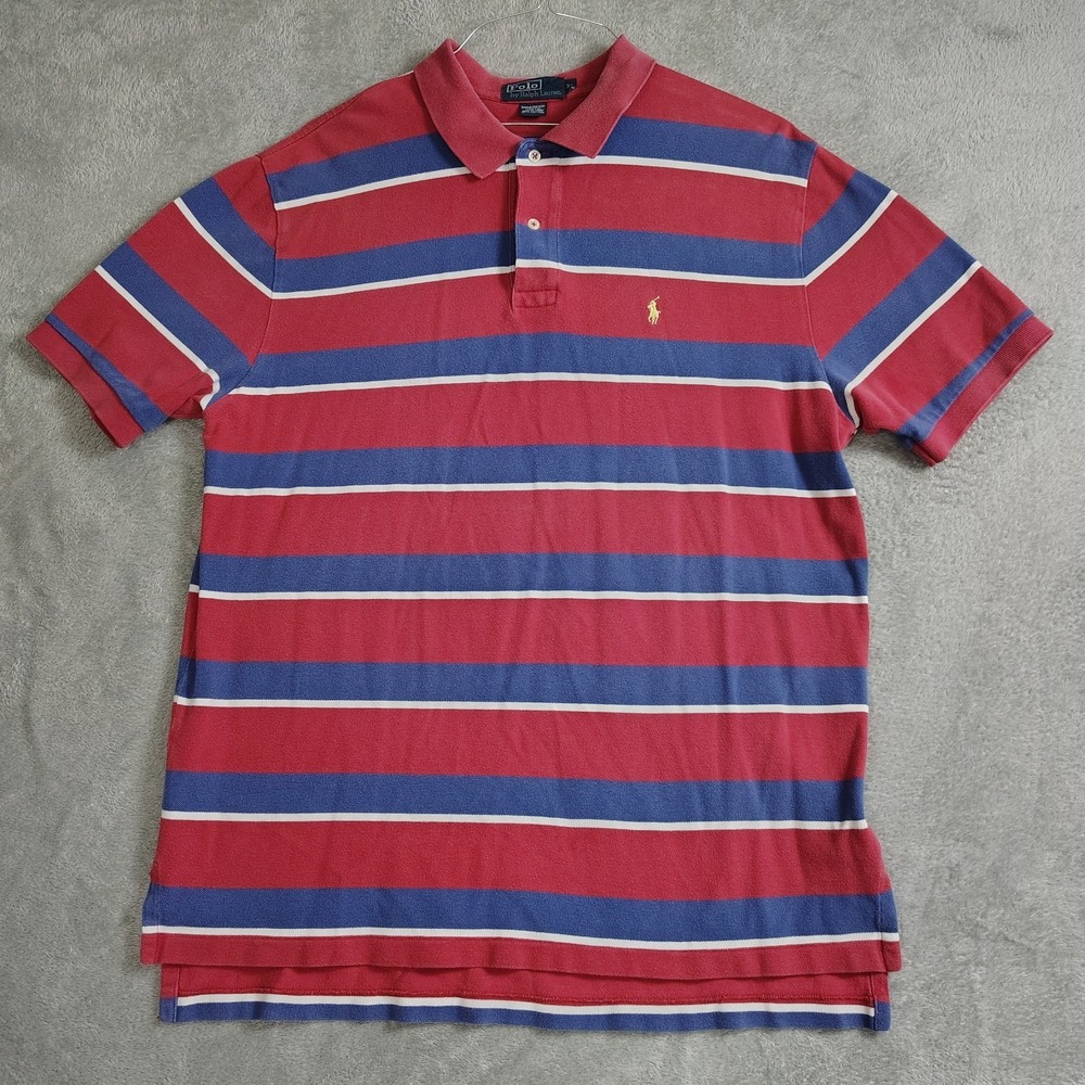 Polo By Ralph Lauren Vintage Striped Classic Collared Golf Polo Shirt Red XL